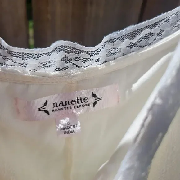 Nanette Lepore Women's Ivory & Lace Floral Embroiderd Dress Size 8 - Picture 4 of 7